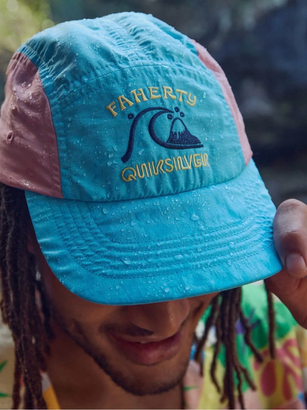 Quiksilver x  Faherty Aqua and Pink Embroidered Surf Cap
